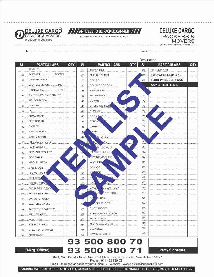 Packers and Movers Bill For Claim in Sohna